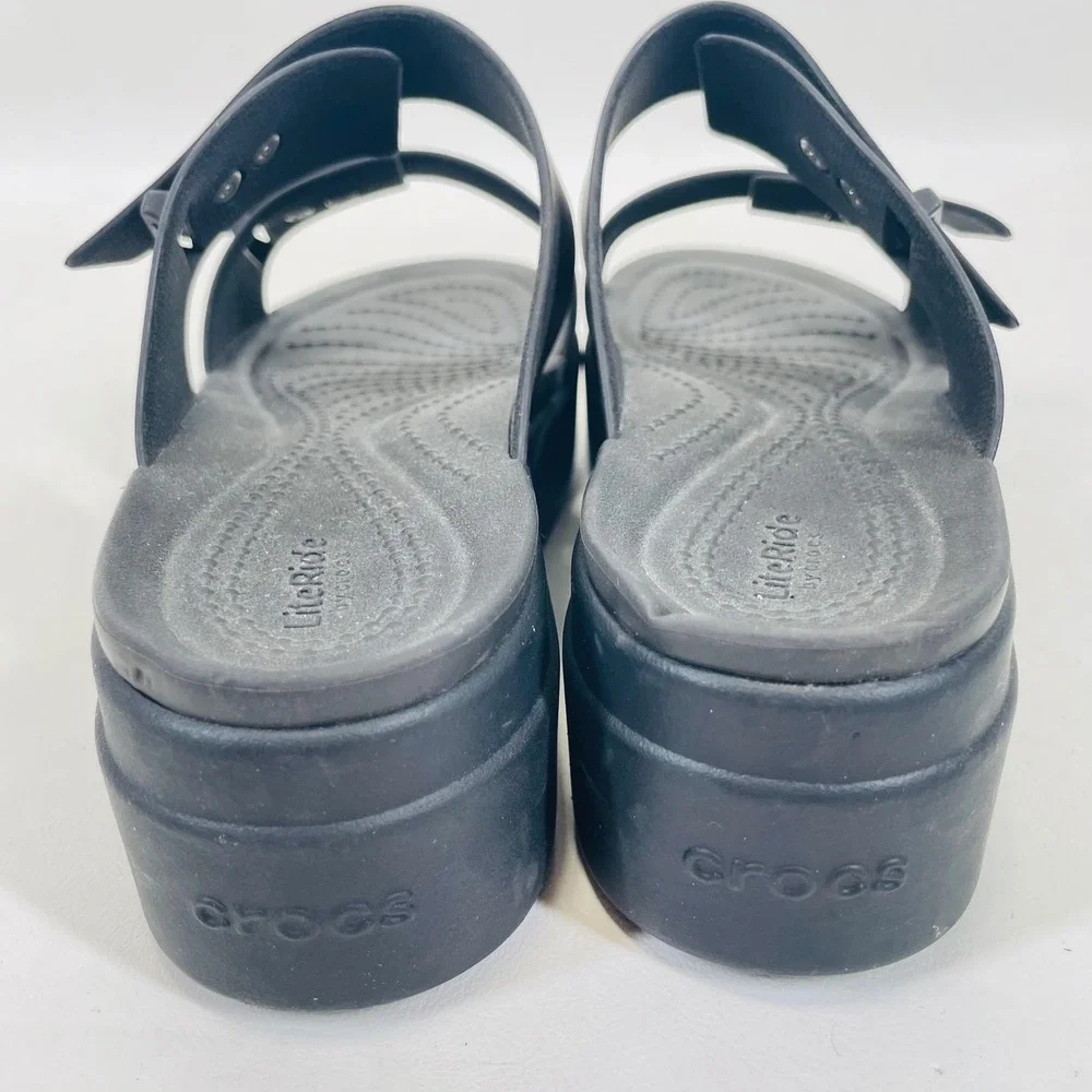 Crocs LiteRide Black Platform Sandals Women 6 Studded Double Strap Slide 207431